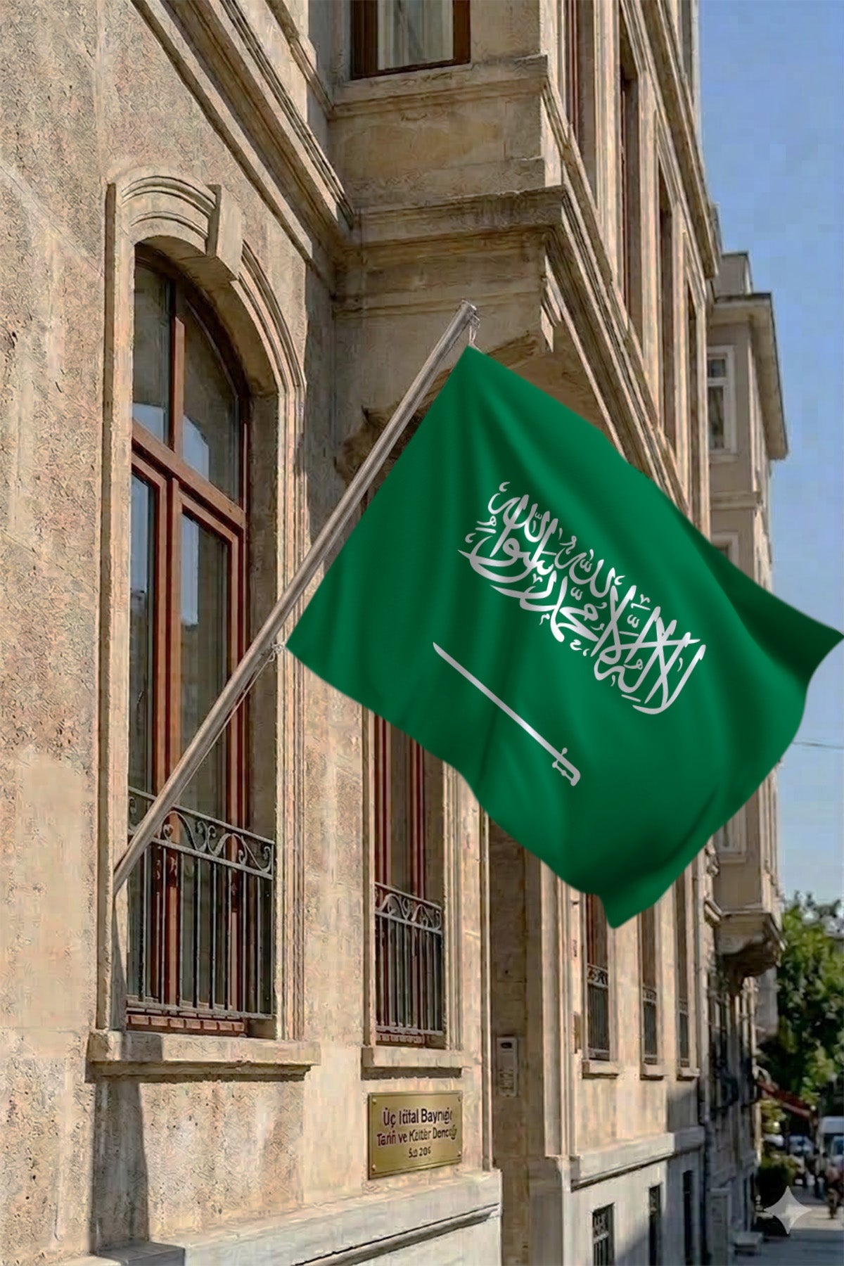 Suudi Arabistan Teleskopik Duvar Bayrağı Seti yakın çekim