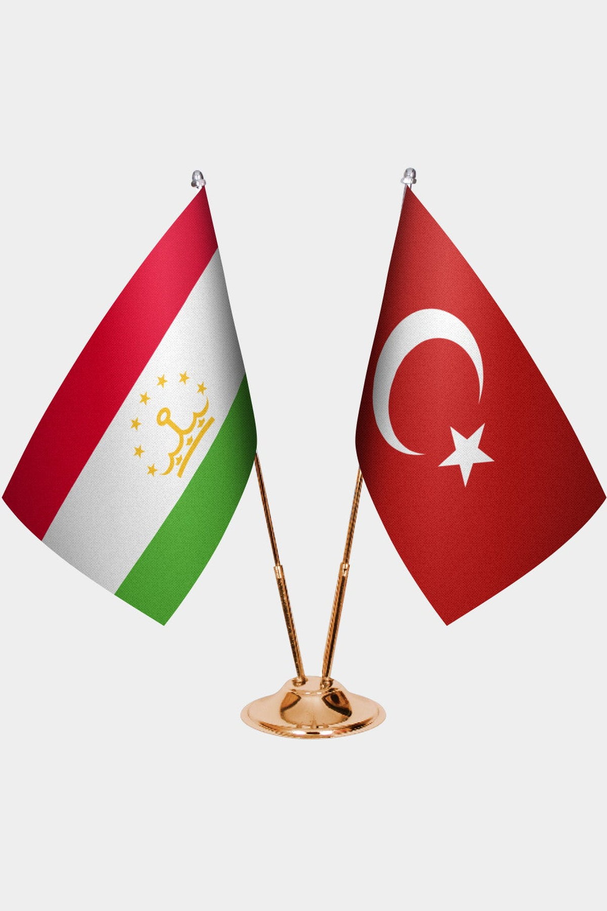 Tacikistan ve Türkiye İkili Masa Bayrağı Seti kurulum görünümü