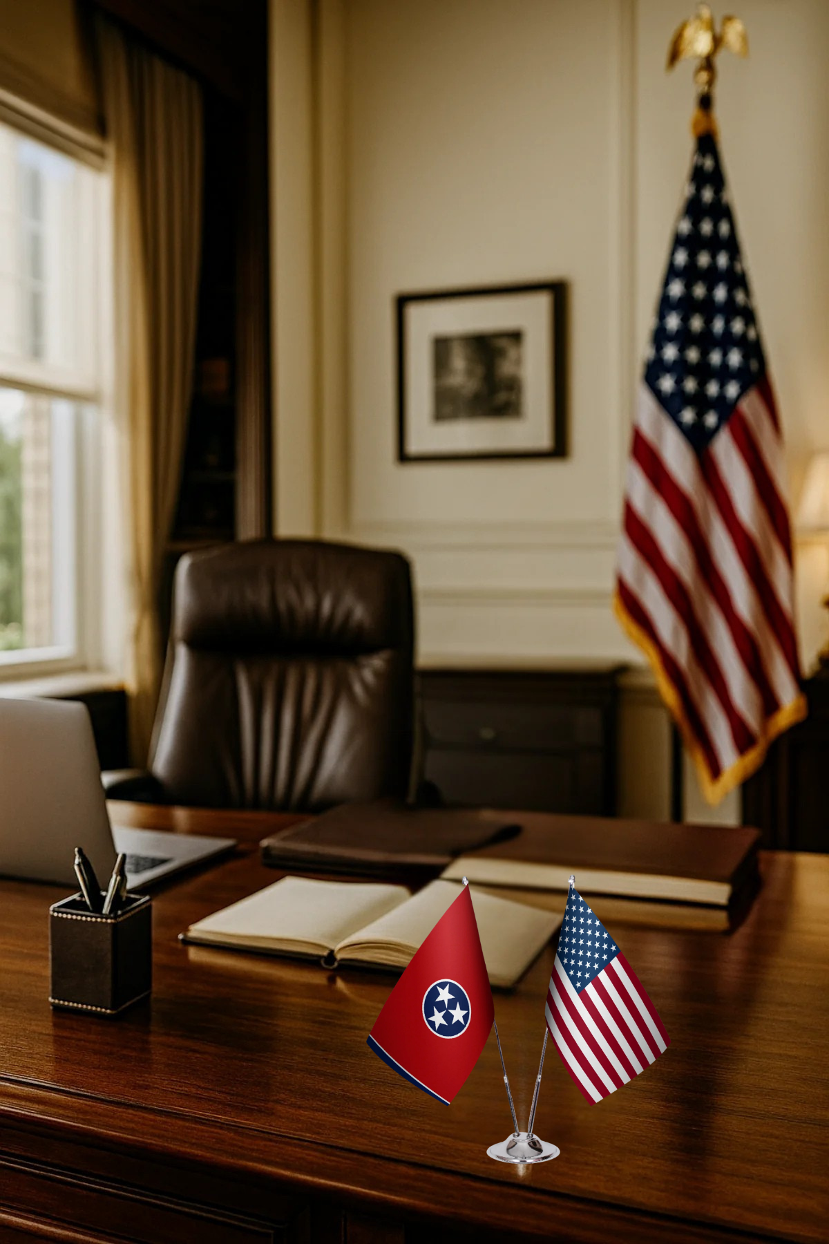 Tennessee ve ABD İkili Masa Bayrağı Seti detay görünümü