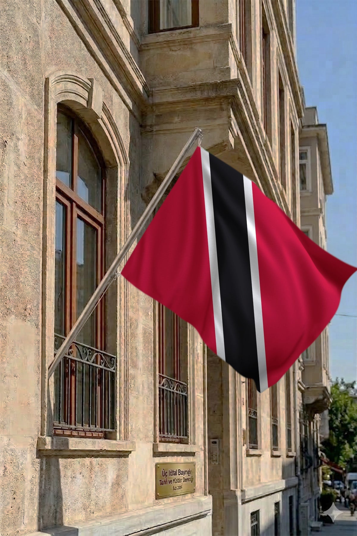 Trinidad ve Tobago Teleskopik Duvar Bayrağı Seti yakın çekim
