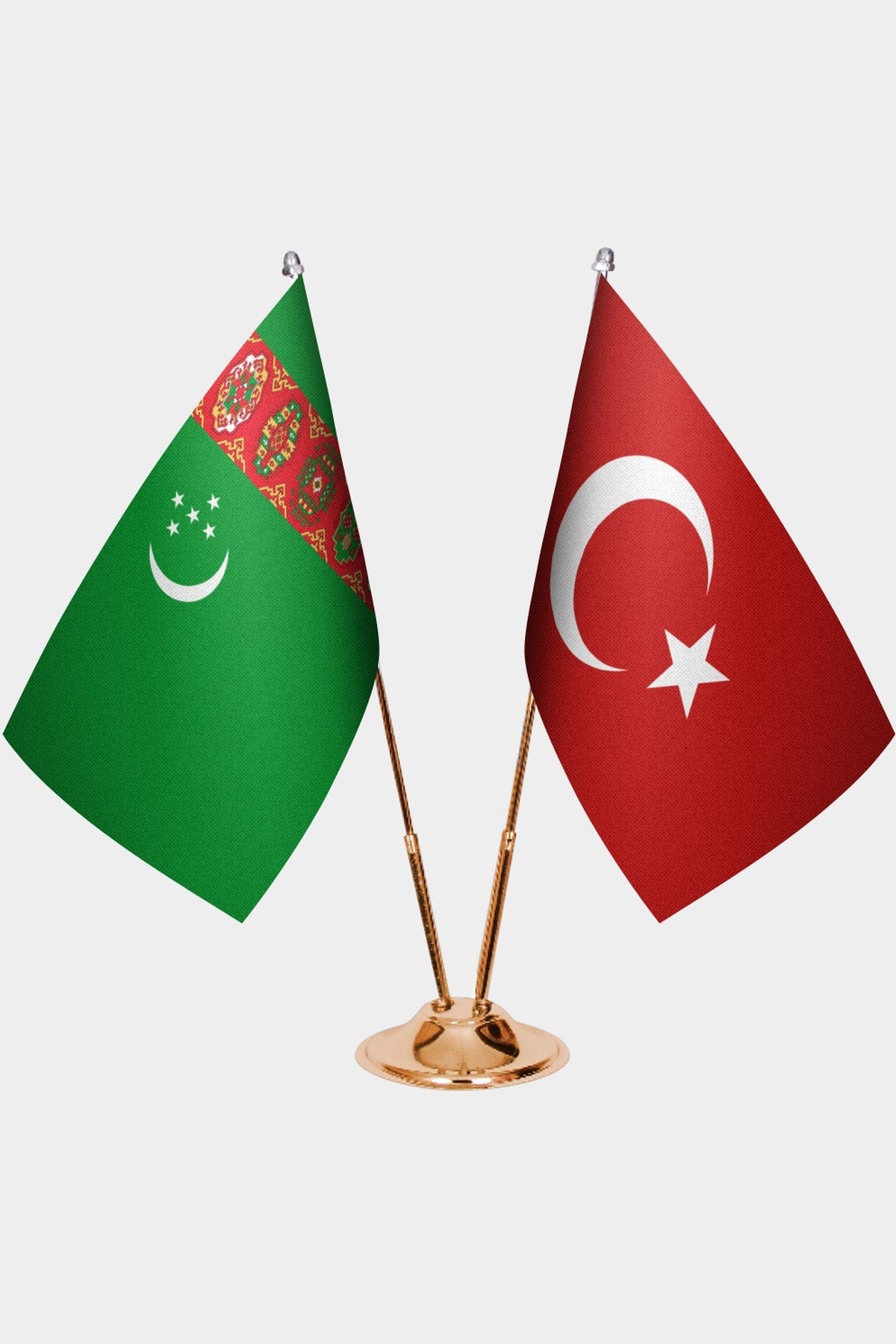 Türkmenistan ve Türkiye İkili Masa Bayrağı Seti kurulum görünümü