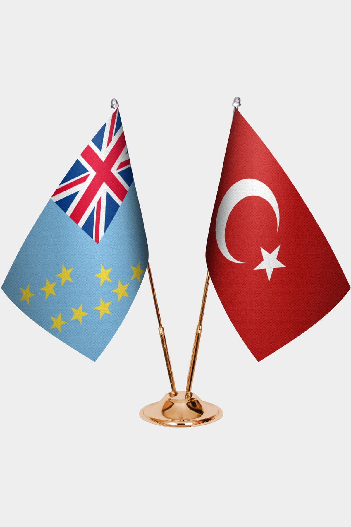 Tuvalu ve Türkiye İkili Masa Bayrağı Seti kurulum görünümü