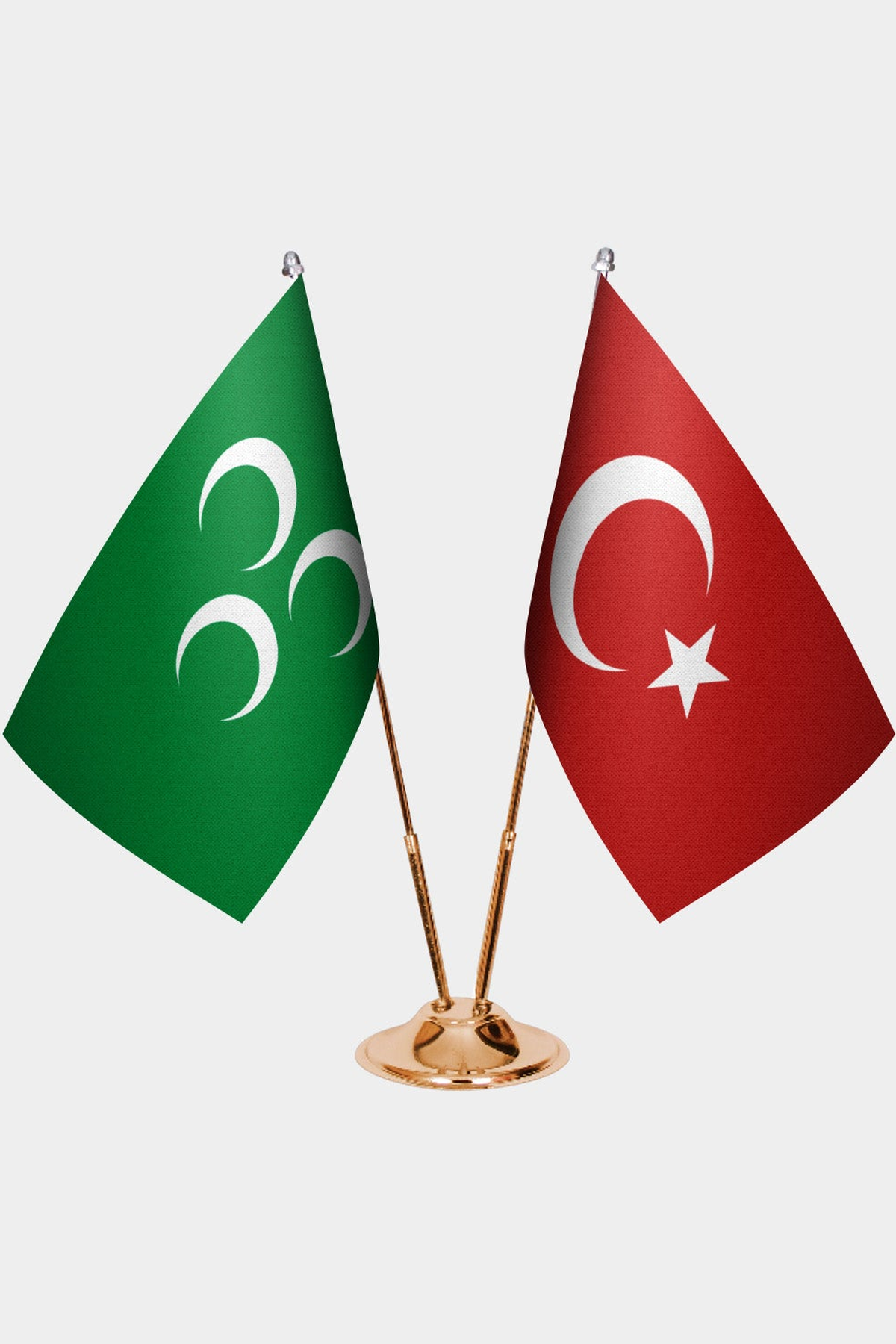 Üç Hilal ve Türkiye İkili Masa Bayrağı Seti kurulum görünümü