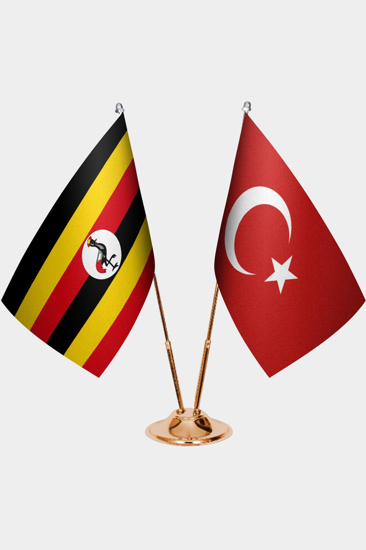 Uganda ve Türkiye İkili Masa Bayrağı Seti kurulum görünümü
