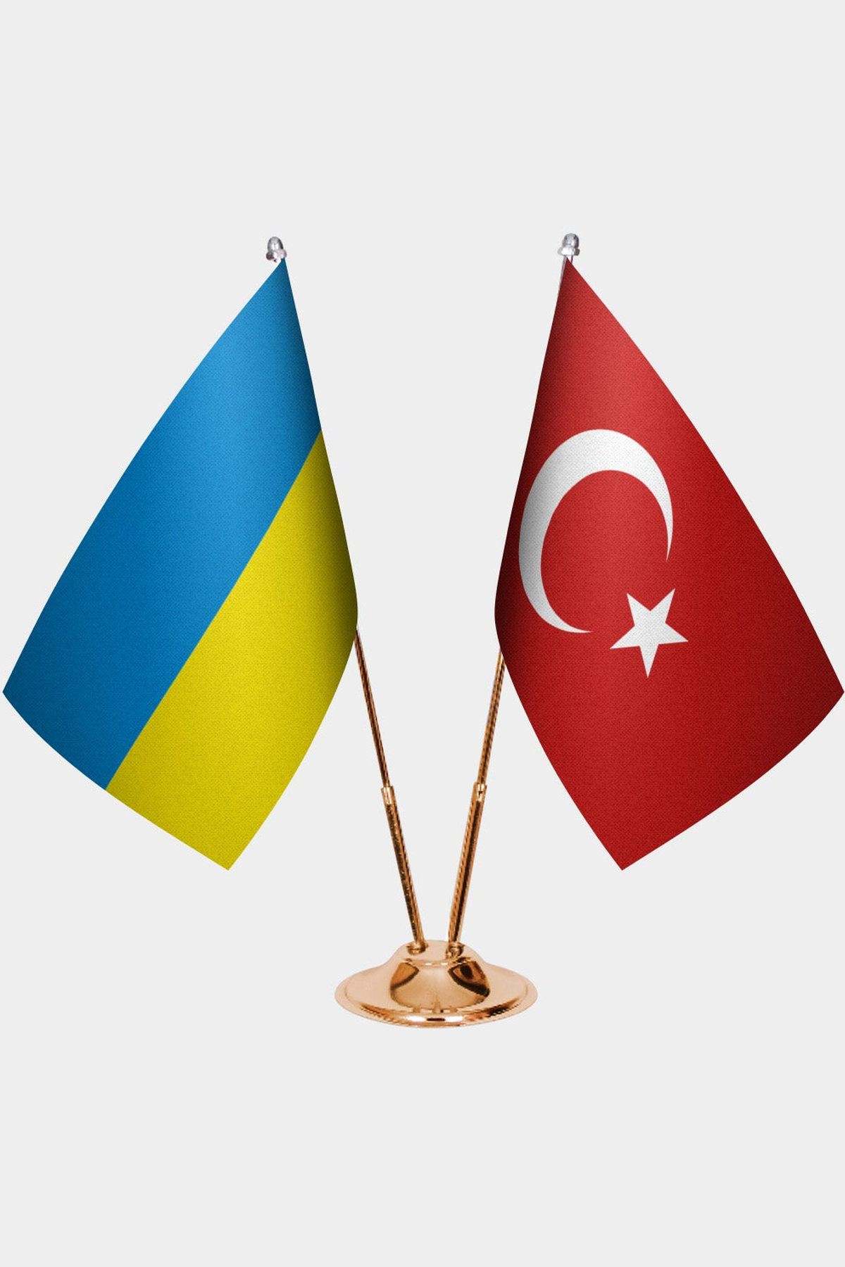 Ukrayna ve Türkiye İkili Masa Bayrağı Seti kurulum görünümü
