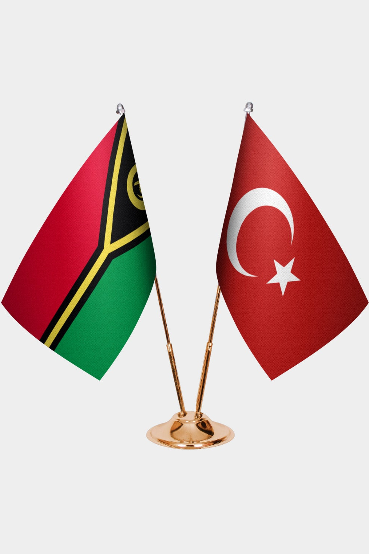Vanuatu ve Türkiye İkili Masa Bayrağı Seti kurulum görünümü