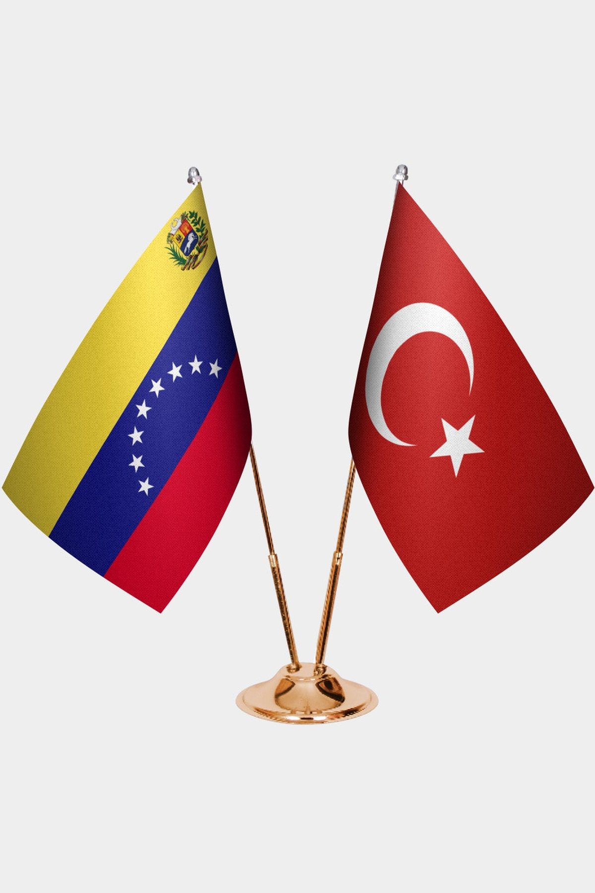 Venezuela ve Türkiye İkili Masa Bayrağı Seti kurulum görünümü