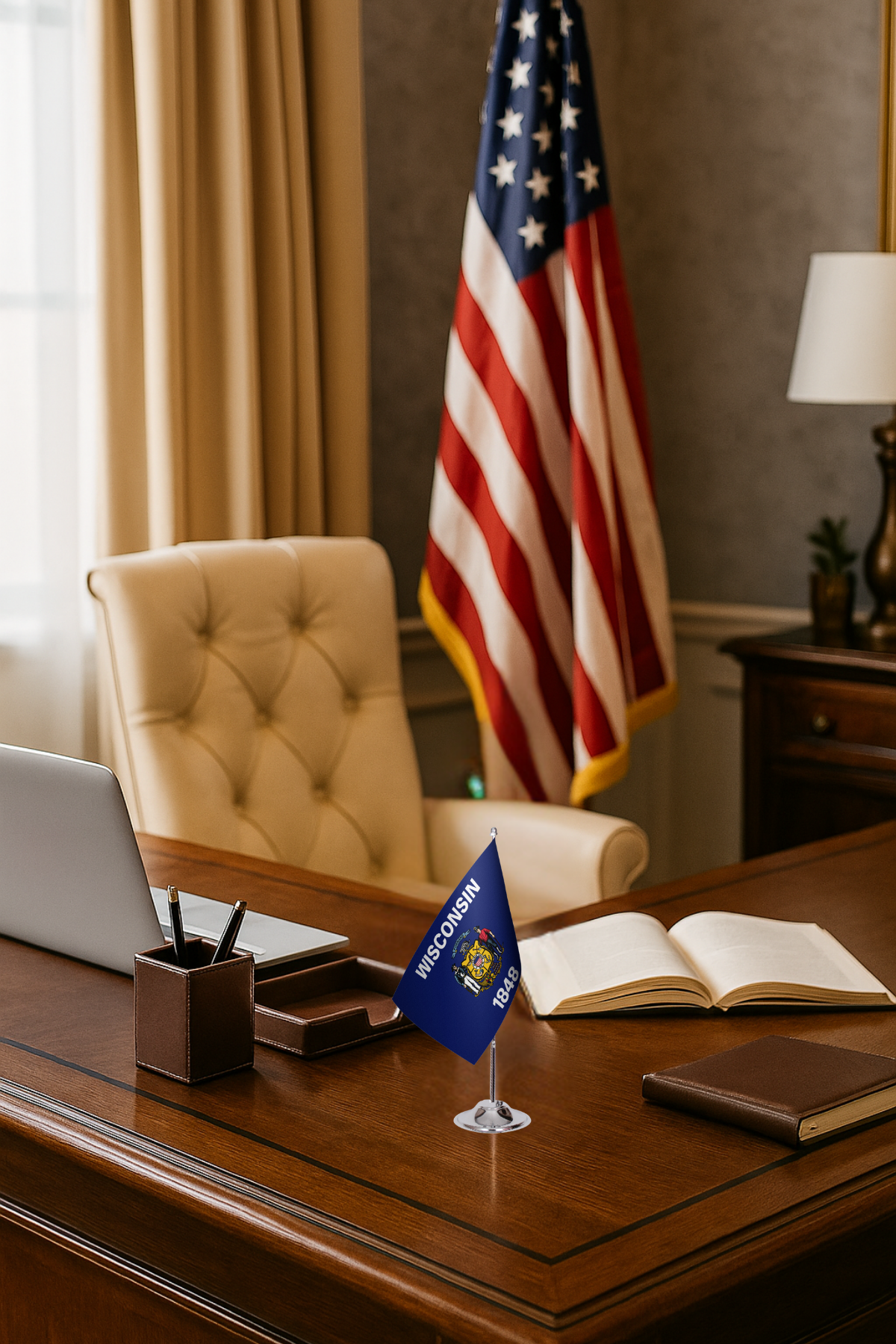 Wisconsin Eyalet Masa Bayrağı detay görünümü