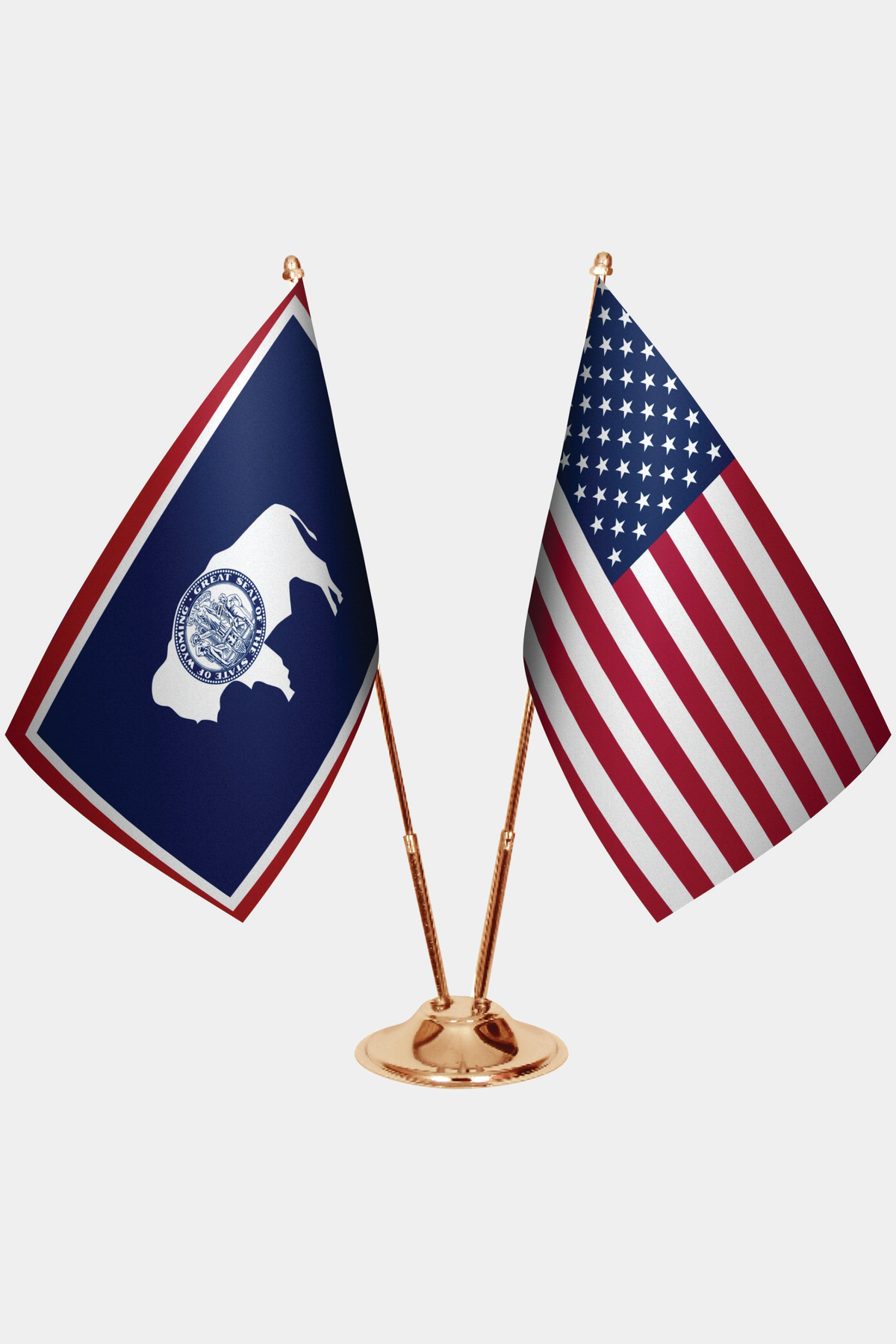 Wyoming ve ABD İkili Masa Bayrağı Seti yakın çekim