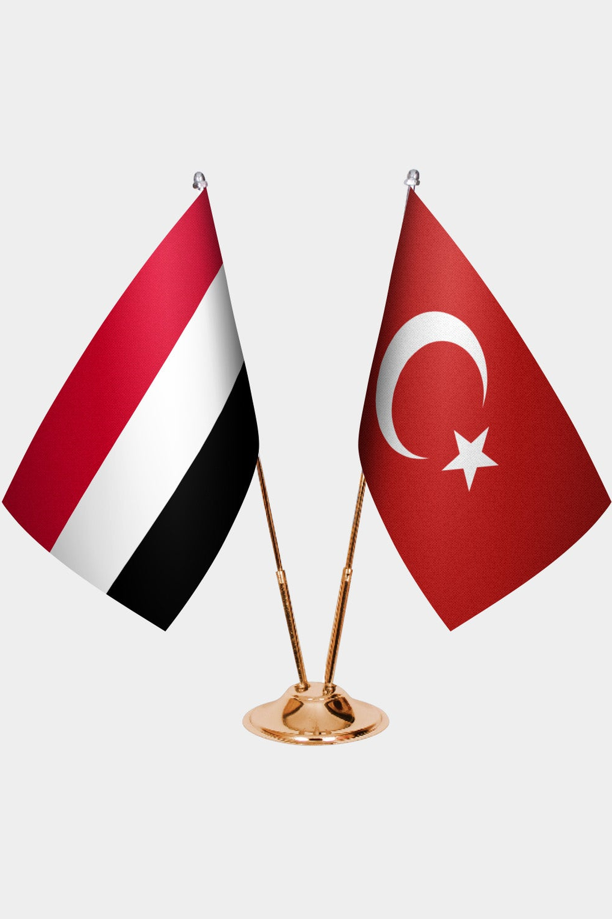 Yemen ve Türkiye İkili Masa Bayrağı Seti kurulum görünümü