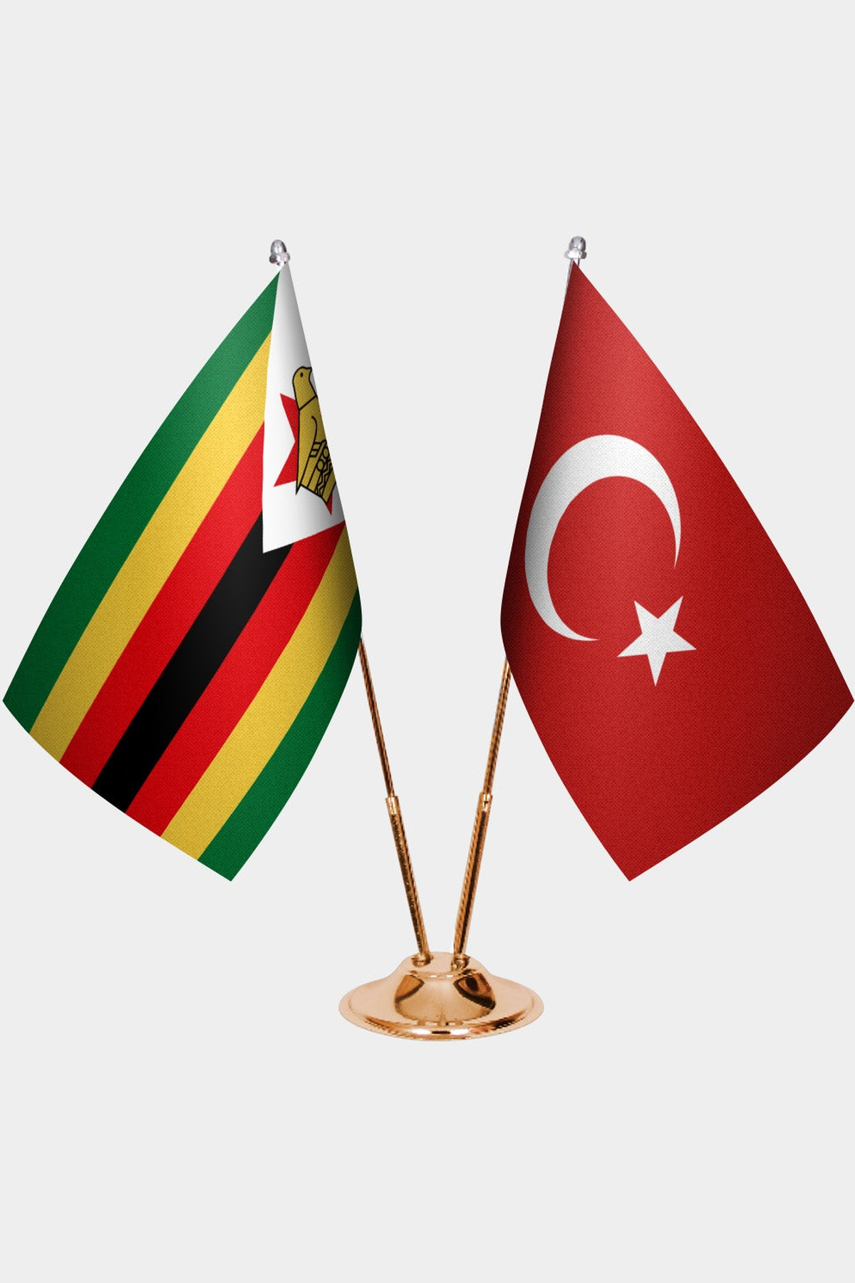Zimbabve ve Türkiye İkili Masa Bayrağı Seti kurulum görünümü